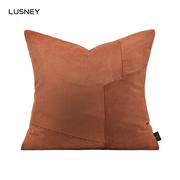 高端抱枕沙发客厅床头靠垫橘色绒料条纹拼接现代轻奢靠包橙色靠枕
