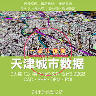 天津市GIS数据AI解译SHP矢量CAD区划POI用地建筑模型路网水系公园
