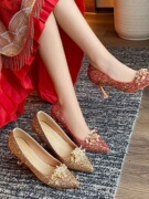 法式红色水晶鞋婚鞋禾秀婚纱两穿新娘鞋搭扣可拆卸婚宴伴娘高跟鞋