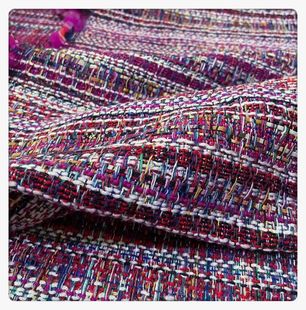 韩国进口含棉玫红彩线编织粗花呢 650g/米裙子马甲套装包包面料