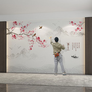 2024新中式花鸟电视背景墙纸3d立体客厅卧室现代中式防水墙纸