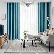 2020客厅窗帘全遮光布现代简约高档轻奢纯色拼接流行大气卧室定制