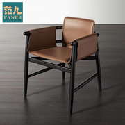 北欧简约现代极简实木沙发椅侘寂风休闲扶手椅，设计师样板间单人椅