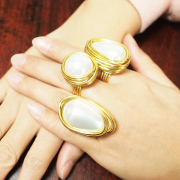 欧美潮流饰品戒指夸张水滴珍珠，戒指时尚流行开口水钻指环女