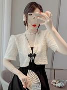 新中式套装女中国风短款罩衫外搭配吊带裙子夏季短款开衫雪纺上衣