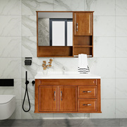 法蒽莎简欧中式橡木浴室柜，组合卫生间陶瓷洗手盆，洗脸池实木卫浴柜