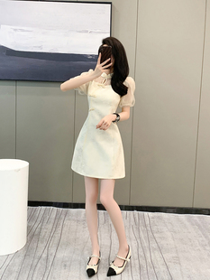 新中式国风连衣裙女夏季小个子显瘦蕾丝拼接改良旗袍短款裙子