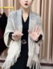 秋季韩版宽松披肩，外套女中长款女大码针织衫，开衫流苏百搭披风
