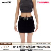 apea复古辣妹黑色西装，半身裙女2024春季配腰带，显瘦包臀短裤裙