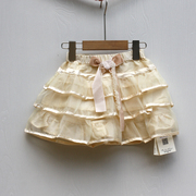 粉系列160春装品牌童装，折扣女纯棉，网纱半身裙短裙07326米黄