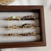碧玺戒指女小众设计高级感珍珠，珐琅装饰可爱串珠闺蜜女生食指指环