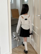 2024春夏韩国童装亲子装长袖镂空T恤紧身短款女童甜酷辣妹风