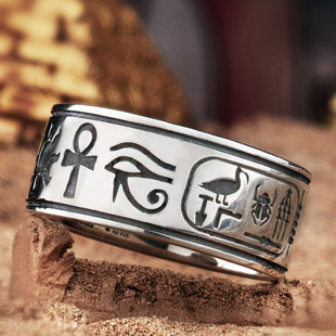 925银埃及荷鲁斯之眼戒指潮男戒单身尾戒食指，戒复古泰银个性指环