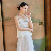 白色吊带背心，女内搭短款夏季复古蕾丝，新中式打底汉服女装上衣