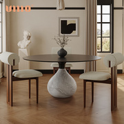 ULLLO 法式复古实木圆形餐桌设计师极简大理石罗奇堡餐厅水滴饭桌