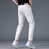 夏季白色修身直筒牛仔九分裤欧货潮牌男士中腰薄款休闲白色长裤子