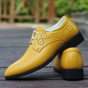 青年男鞋子韩版英伦商务正装皮鞋尖头男士休闲鞋时尚白蓝黄色潮鞋
