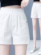 白色短裤女夏季2024松紧高腰薄款纯棉宽松显瘦五分休闲热裤