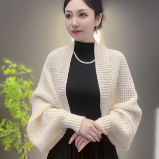 韩版纯色2024密织开衫长袖，披肩外搭高端女士外套时尚洋气高档