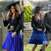 高端定制凯特王妃同款黑色，西装外套蓝色缎面，连衣裙时尚套装裙端庄