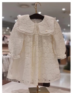 韩国专g童装春女童宝，重工翻领刺绣白色公主裙甜美连衣裙