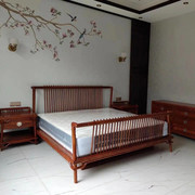 刺猬紫檀双人床实木，家具床头柜现代中式雕花，大床花梨木红木家具