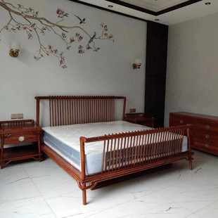 刺猬紫檀双人床实木家具床头柜，现代中式雕花大床花梨木，红木家具