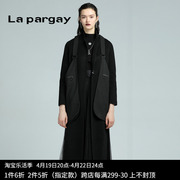 lapargay纳帕佳2023女装秋冬季黑色长袖大码风衣，双面尼外套潮