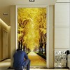 墙纸空间延伸3d玄关墙布美式手绘金色过道走廊壁纸发财树进门壁画