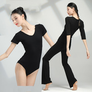 舞蹈练功服成人女莫代尔套装形体，服上衣黑色微喇裤中国舞萝卜裤