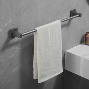 灰不锈钢毛巾杆免打孔卫生间毛巾架单杆浴室浴巾挂架卫浴挂件