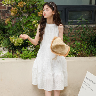 儿童吊带裙白色女童夏装长裙，韩版亲子洋气大童女孩公主连衣裙