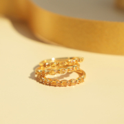 恭喜发财天然黄水晶宝石戒指原创设计开口纯银尾戒指环女小众