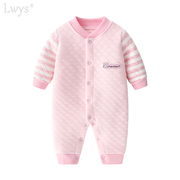 新生婴儿连体衣秋冬季套装，夹棉加厚保暖衣服，0-1岁宝宝冬装棉睡衣