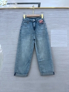 jeans夏季qxn倩小妞，17258牛仔裤女蓝色，高腰显瘦男友裤哈伦裤