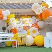 橙色桔色柠檬黄色气球生日，橘暖色系婚礼，幼儿园毕业典礼布置装饰