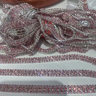 全粉色三排水钻爪链条diy材料，做制作发卡手工婚纱礼服鞋帽配件