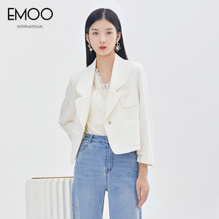 EMOO杨门白色短款西装外套女春秋高级感时尚气质休闲小西服