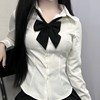 川岛田家春季女款收腰衬衫，长袖修身显瘦衬衣百搭通勤白色工作服jk