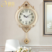欧式摇摆钟表家用简约现代静音壁挂钟客厅装饰美式时钟创意石英钟