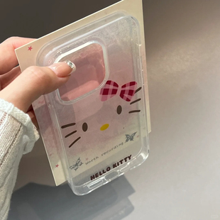 闪粉蝴蝶结HelloKitty适用苹果15promax手机壳iphone14少女15pro13p可爱卡通11简约12不撞壳15防摔保护套