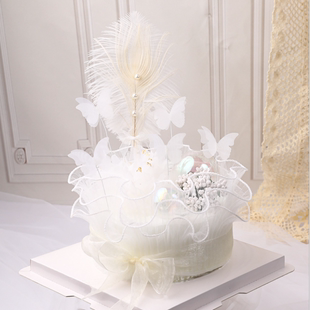 5个蝴蝶网红生日蛋糕装饰围边白色网纱七夕情人节烘焙用品