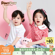 PawinPaw卡通小熊童装2023年夏季女宝宝儿童翻领衬衫泡泡袖