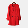 撤柜女装秋冬款红色，圆领双排扣中长款修身百搭羊毛呢子外套