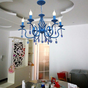 地中海蓝色吊灯美式客厅餐厅卧室灯欧式铁艺灯水晶吊灯服装店吊灯