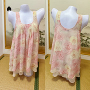 实体日本原单甜美雪纺花柄碎花背心上衣短裙-米粉色