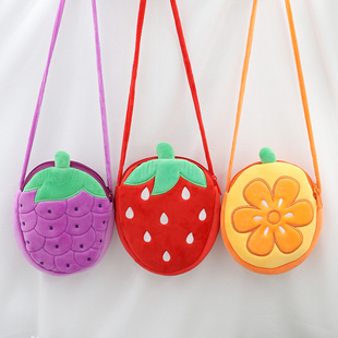 水果系草莓包包毛绒，斜挎包儿童双层小女孩零钱包，宝宝可爱菠萝背包