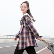 初中生格子衬衫女秋2021年韩版宽松薄款开衫，学院风学生装外套长袖