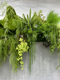 北欧森系绿色绿植仿真绿叶，婚礼堂吊顶含羞草，塑料假花情人草尤加利