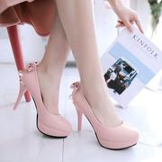 韩版黑甜美粉色水钻结尖头细跟高跟鞋，女圆头10cm防水台公主单鞋